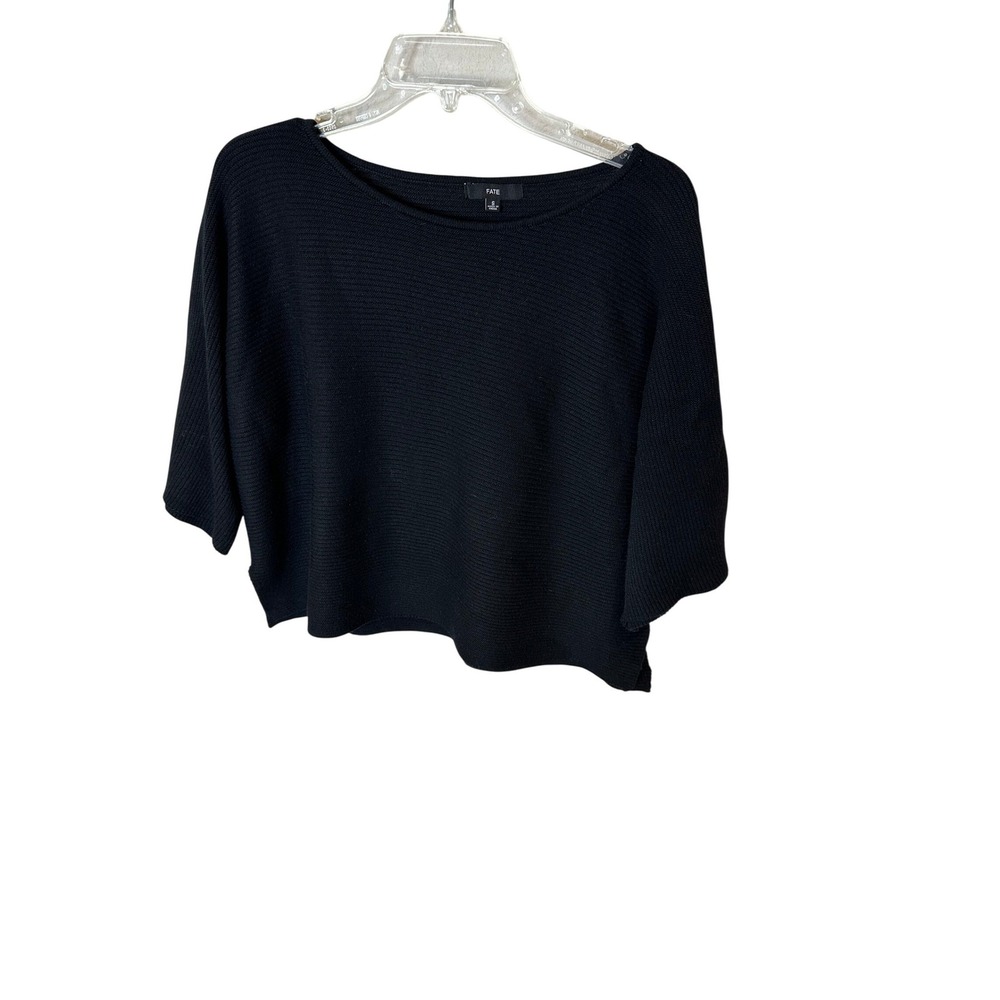 FATE Black Ribbed Knit Boat Neck Dolman Sleeve Top Women's Size M